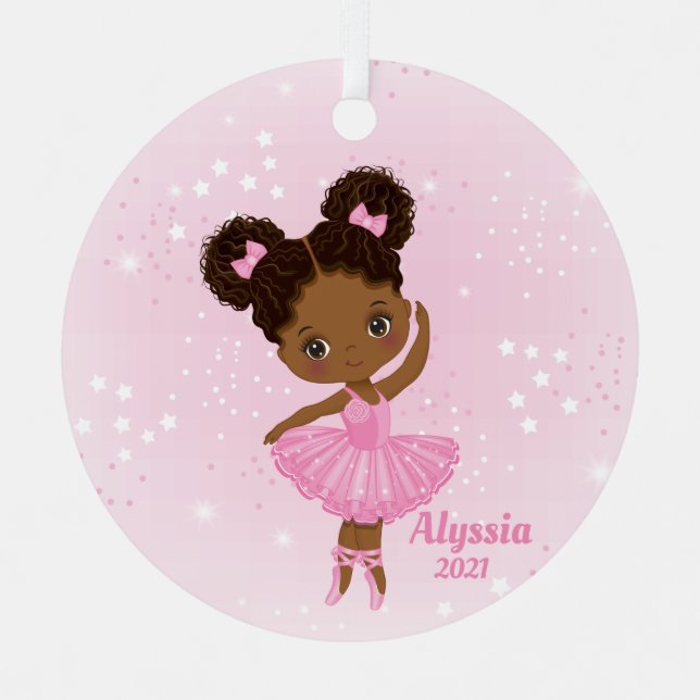 Little African American Ballerina Round Ornament  (Front)