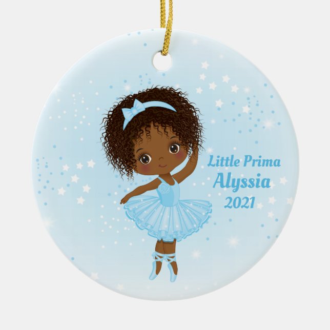 Little African American Ballerina Round Ornament  (Front)