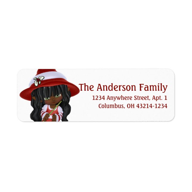Little African American Christmas Witch Return Address Label (Front)