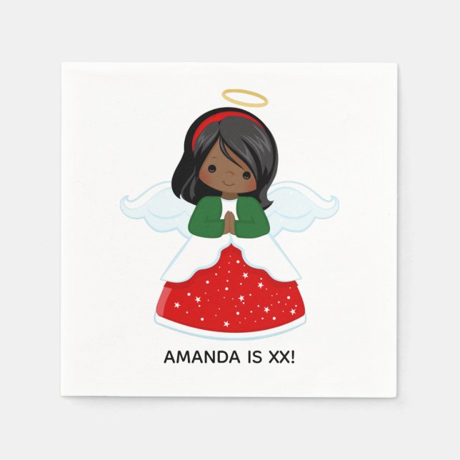 Little African American Girl Christmas Birthday Napkin (Front)
