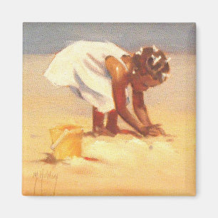 Little African Girl on Beach Magnet