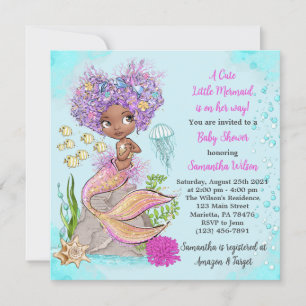 Little African Mermaid Baby Shower Invitation