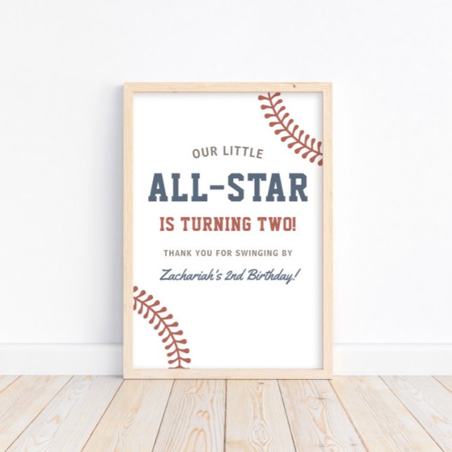 Little All-Star Baseball Boys 2nd Birthday Party Poster (Creator Uploaded)