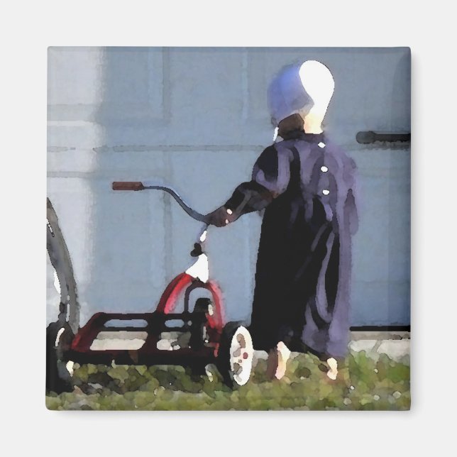 Little Amish Girl with her Trike-Watercolor Magnet (Front)