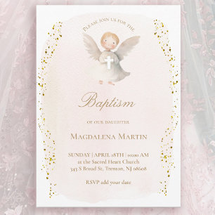 little angel baby girl Baptism Invitation