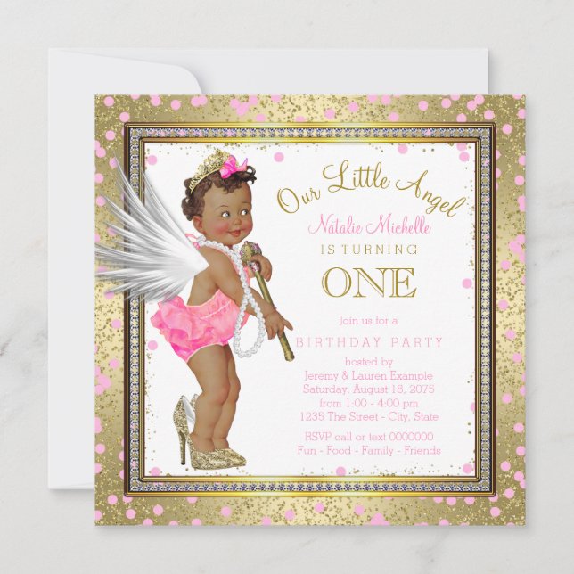 Little Angel Ethnic Girls 1st Birthday Party Invitation (Front)