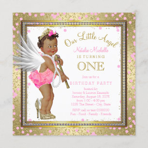 Little Angel Ethnic Girls 1st Birthday Party Invitation