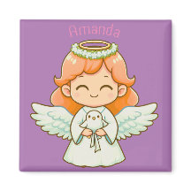 Little angel girl and bird