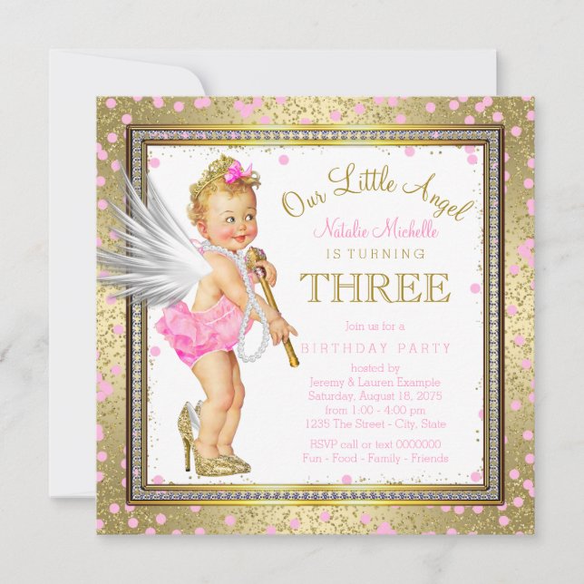 Little Angel Girls 3rd Birthday Party Invitation (Front)