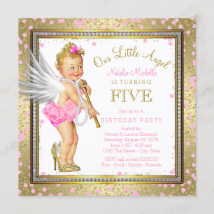 Little Angel Girls 5th Birthday Party Invitation
