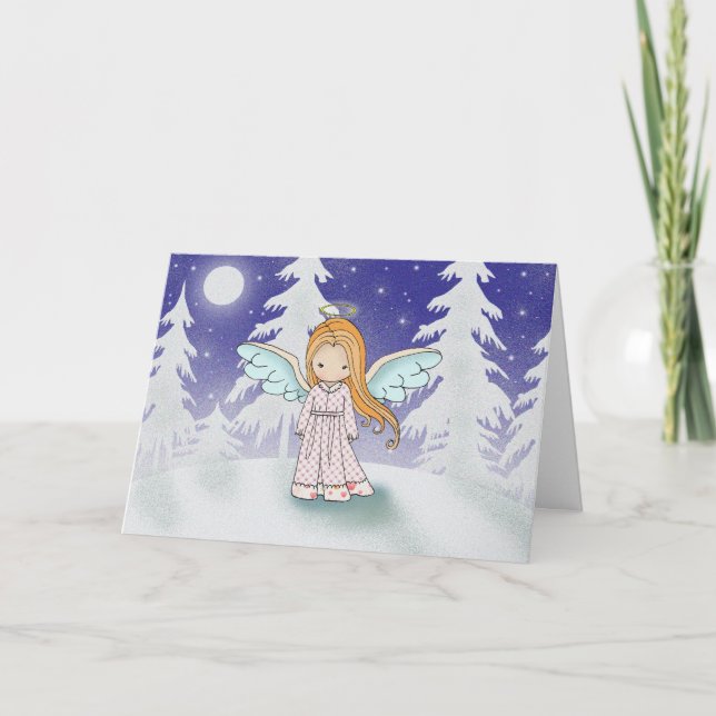 Little Angel in the Moonlight Christmas Card (Front)
