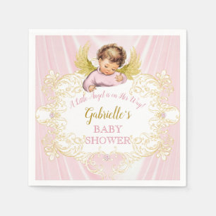 Little Angel on Her Way Pink Gold Girl Wings Napkin