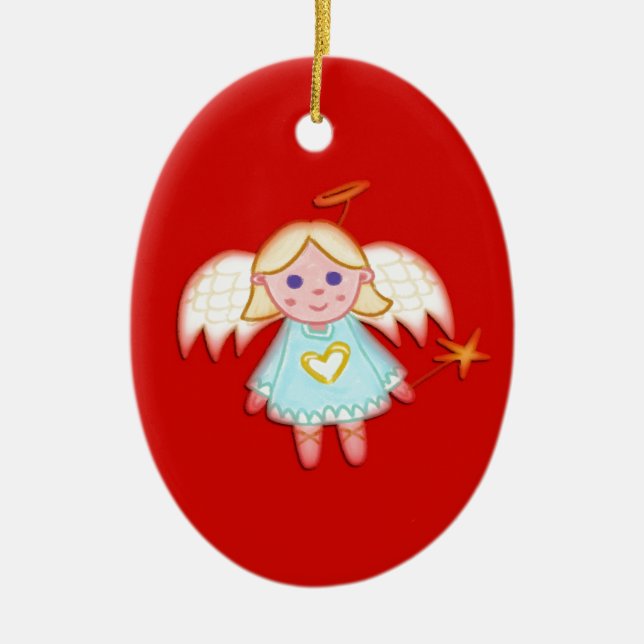 Little Angel on Red Ceramic Tree Decoration (Front)
