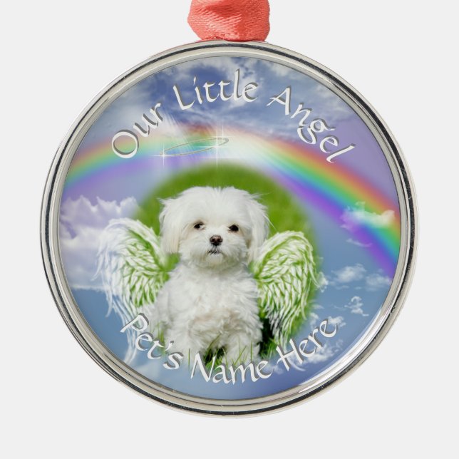 Little Angel Pet Photo Memorial Metal Ornament (Front)