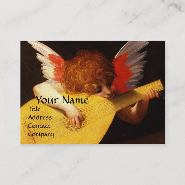 LITTLE ANGEL PLAYING LUTE  Music Making Cherub Business Card (Front)