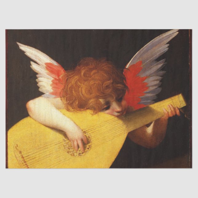 LITTLE ANGEL PLAYING LUTE  Music Making Cherub Tissue Paper (Front)