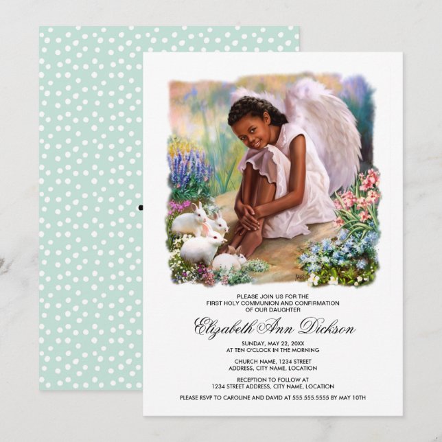 Little Angel with Bunnies Holy Communion  Invitation (Front/Back)