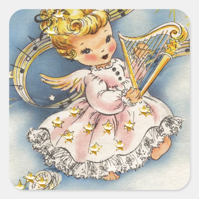 Little Angel With Her Harp Square Sticker (Front)