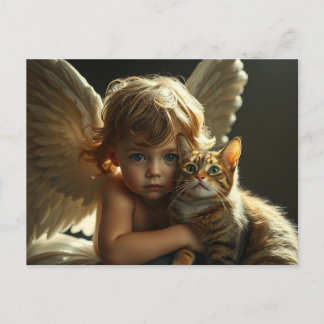 little angel with his cat postcard