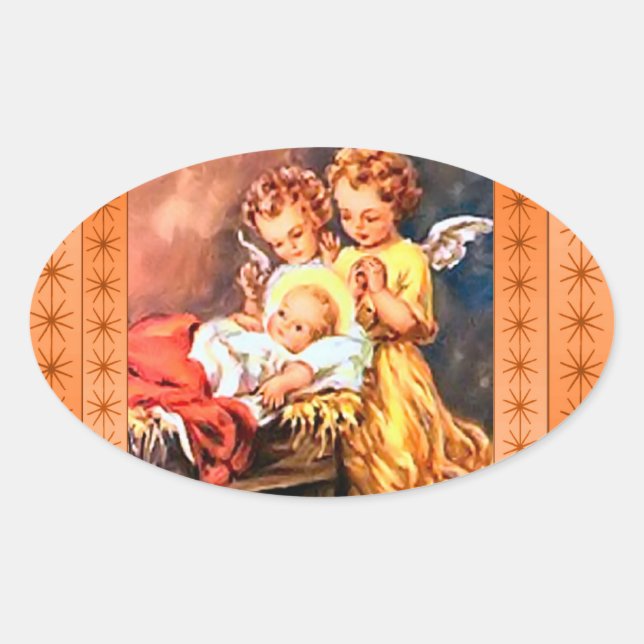Little angels at the manger oval sticker (Front)