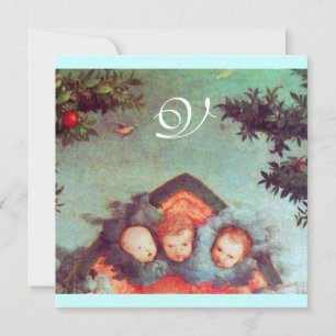 LITTLE ANGELS MONOGRAM bright antique blue red Invitation