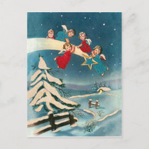 Little angels on shooting star, Christmas greeting Postcard