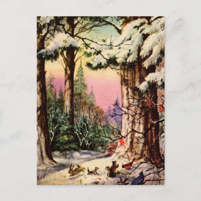 Little Animals in the Snow Postcard (Front)