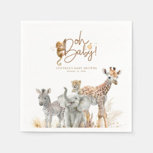 Little Animals Jungle Safari Baby Shower Brown Napkin