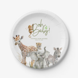 Little Animals Jungle Safari Baby Shower Brown  Paper Plate