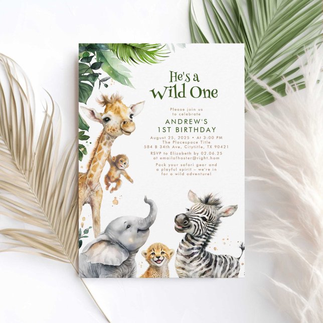 Little Animals Jungle Safari Wild One 1st Birthday Invitation (Wild One First Birthday Invitations)