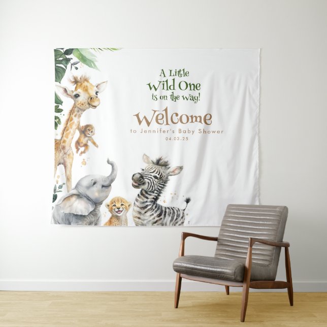 Little Animals Safari Jungle Baby Shower Welcome Tapestry (In Situ (Horizontal))