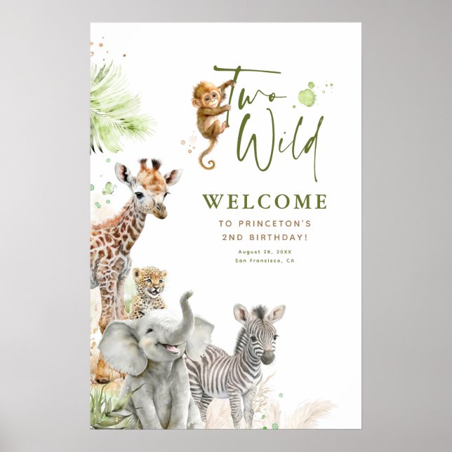Little Animals Safari Jungle Two Wild 2nd Birthday Poster (Front)