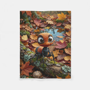 Little Ant Autumn Log Fallen Leaves Woodland  Fleece Blanket