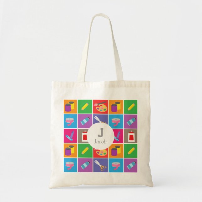 Little Artist Arts Crafts Colourful Pattern Kids Tote Bag (Front)