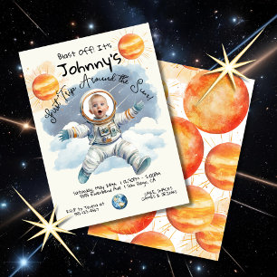 Little Astronaut 1st trip around the sun Birthday Invitation
