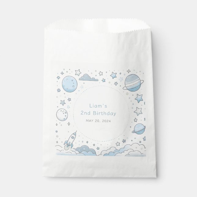 Little Astronaut, Big World Kids Birthday Boys Favour Bag (Front)