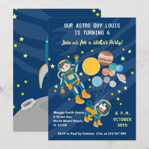 Little astronaut  boy dreams Birthday Party Invitation