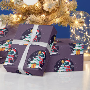 Little Astronaut Decorating Christmas Tree Wrapping Paper