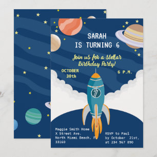 Little astronaut  girl dreams Birthday Party Invitation