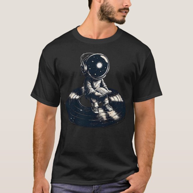 Little Astronaut In Headphones Read Book On Vinyl  T-Shirt (Front)