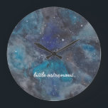 Little Astronaut Space Large Clock<br><div class="desc">Inspire the space or science lover in your life with this space themed clock featuring a hand-painted galaxy filled with stars and planets. Featuring the words "little astronaut". Text is fully customisable. Part of a collection from parcel studios.</div>