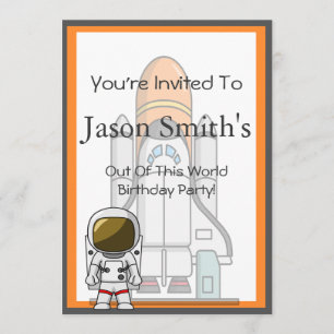 Little Astronaut & Spaceship Birthday Invitation