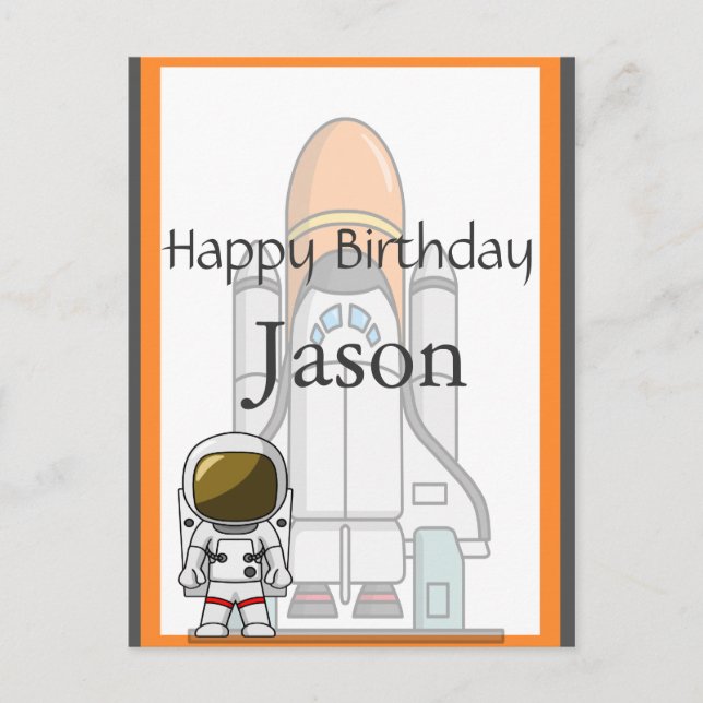 Little Astronaut & Spaceship Birthday Postcard (Front)