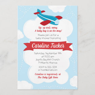 Little Aviator Aeroplane Baby Shower Invitation