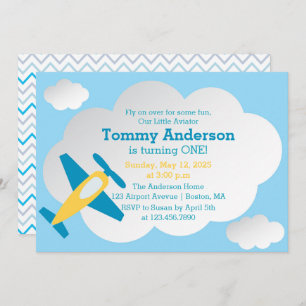 Little Aviator Aeroplane Birthday Party Invitation