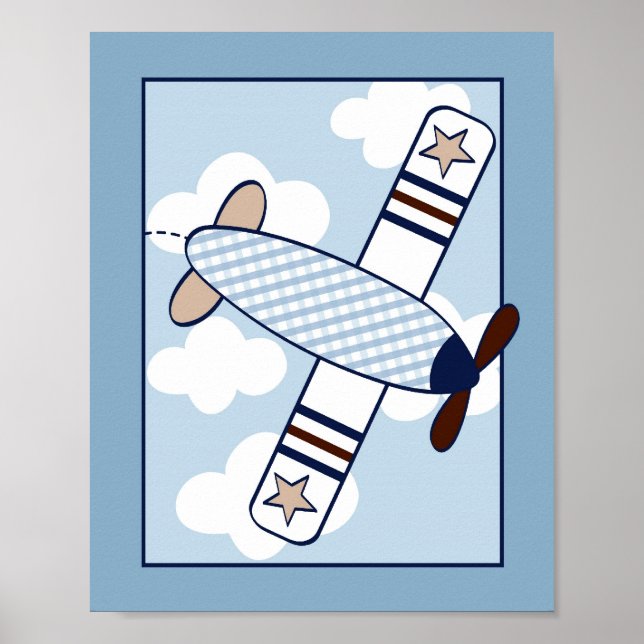 Little Aviator Aeroplane Nursery Wall Art Print (Front)