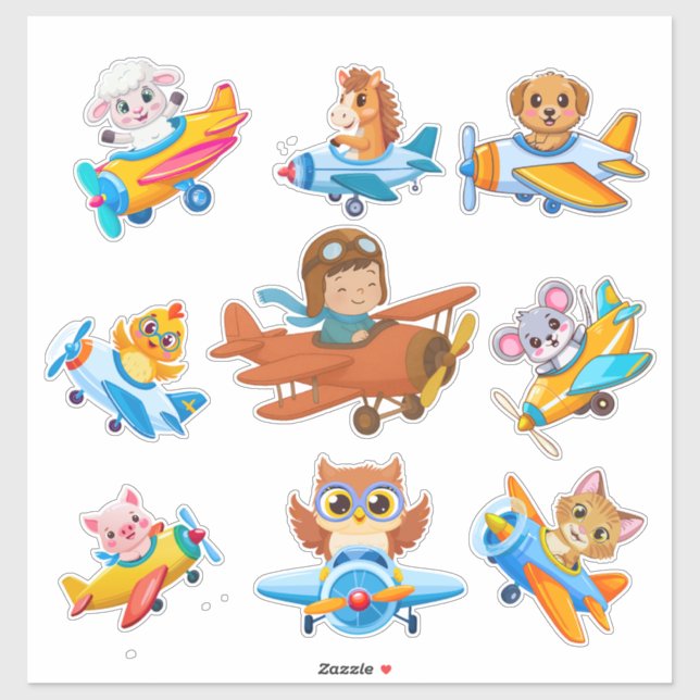 Little Aviator Cute Aeroplane Animal Party Favours (Sheet)