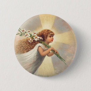 Little baby angel holding lilies 6 cm round badge