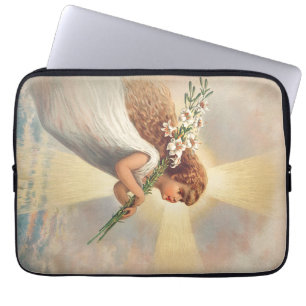 Little baby angel holding lilies laptop sleeve