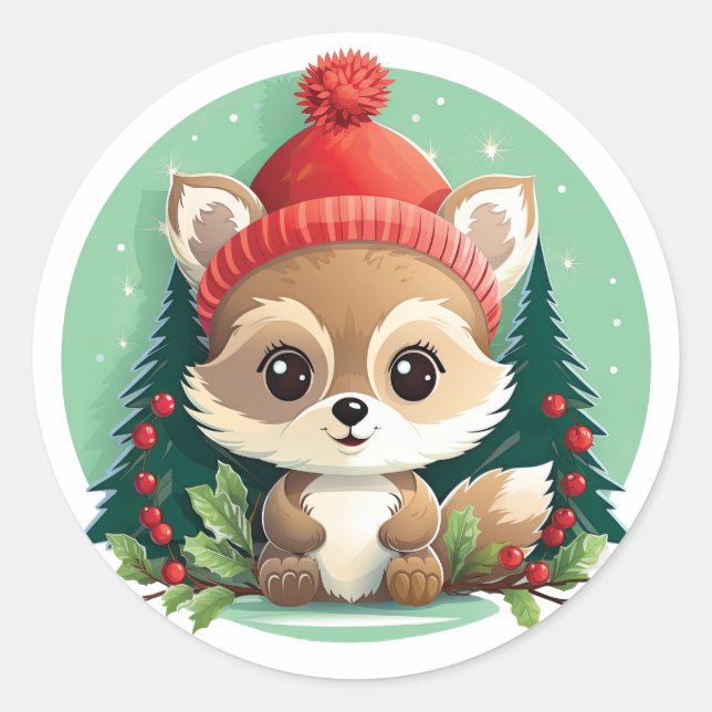 Little Baby Animal Xmas Magic Classic Round Sticker (Front)